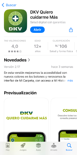 Pantalla descarga App Quiero cuidarme Más
