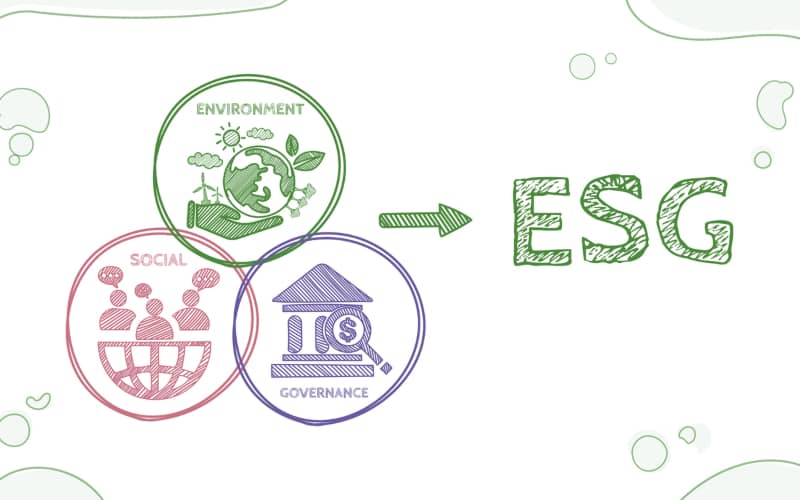 Gráfico circular con los tres pilares ESG: medioambiente, social y gobernanza en verde, azul y gris, en representación de qué es ESG